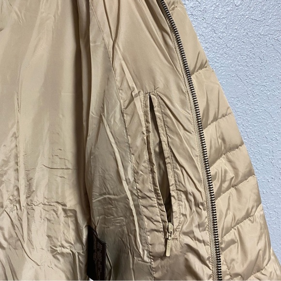 ANDREW MARC Womens Parka Coat Large Tan Down Fill Long Puffer Fur Jacket FLAWS - Picture 9 of 11